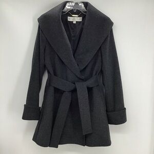 Trina Turk Wool & Cashmere Blend Wrap Coat Jacket Charcoal Winter Career Size 10